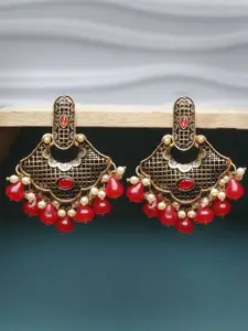 ADIVA Gold-Plated Classic Stone Studded & Beaded Drop Earrings