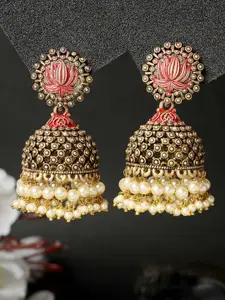 ADIVA Gold-Plated Pearl Studded Antique Dome Shaped Jhumkas