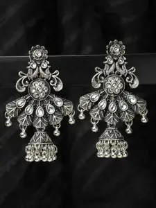 ADIVA Silver-Plated Contemporary Oxidized Jhumkas Earrings