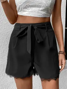 StyleCast Women Black Slim Fit Belted Regular Shorts