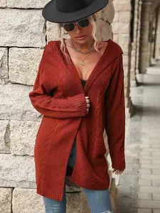 StyleCast Self Design Cable Knit Hooded Front Open Sweater