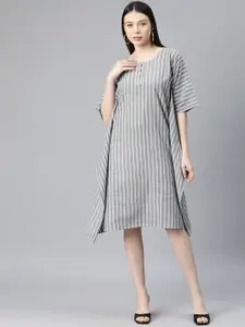 Cottinfab Striped Kimono Sleeve Cotton Kaftan Midi Dress