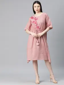Cottinfab Floral Embroidered Kimono Sleeve Cotton Kaftan Dress