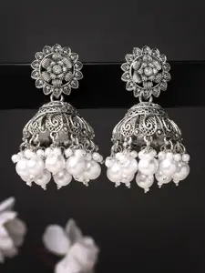 ADIVA Silver-Plated Dome Shaped Beaded Jhumkas