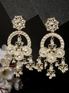 ADIVA Gold-Plated Contemporary Kundan Studded & Beaded Drop Earrings