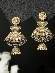 ADIVA Gold-Plated Kundan Studded Dome Shaped Jhumkas
