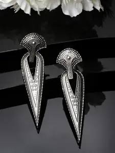 ADIVA Silver-Plated Oxidised Teardrop Shaped Drop Earrings