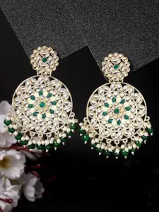 ADIVA Gold-Plated Kundan-Studded & Pearl Meenakari Circular Drop Earrings