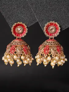 ADIVA Gold-Plated Pearl Beaded Dome Shaped Jhumkas