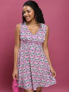 Tokyo Talkies Floral Printed V-Neck Fit & Flare Dress
