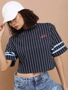 Tokyo Talkies Striped Boxy Drop-Shoulder Boxy T-shirt