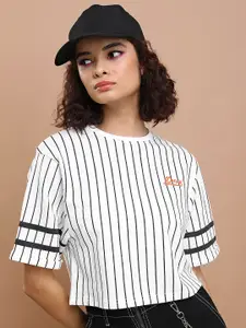 Tokyo Talkies Striped Boxy Drop-Shoulder Oversized T-shirt