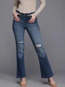 Allen Solly Woman Flared Mildly Distressed Heavy Fade Stretchable Jeans