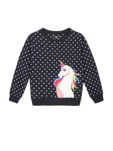 PLUM TREE Girls Unicorn Printed Pure Cotton Pullover Sweatshirt