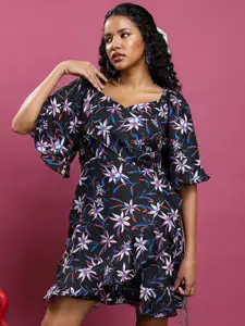 KETCH Floral Printed Sweetheart Neck Tie Ups Wrap Dress