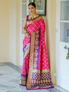 VISHNU WEAVES Ethnic Motifs Woven Design Zari Pure Silk Banarasi Saree