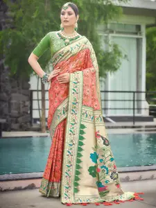 VISHNU WEAVES Ethnic Motifs Woven Design Zari Pure Silk Patola Saree
