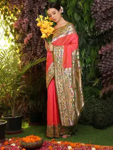 VISHNU WEAVES Ethnic Motifs Woven Design Zari Pure Silk Paithani Saree