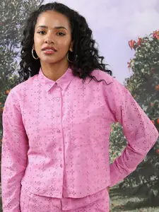 Tokyo Talkies  Floral Design Schiffli Casual Shirt