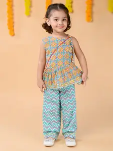 Budding Bees Girls Printed Sleeveless Pure Cotton Top with Trousers