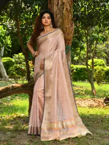 VISHNU WEAVES Woven Design Zari Linen Blend Saree