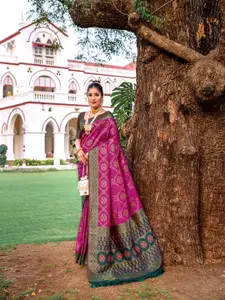 VISHNU WEAVES Geometric Woven Design Zari Pure Silk Patola Saree