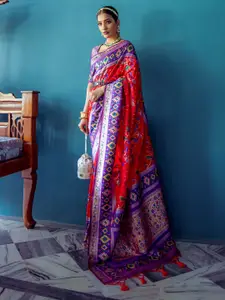 VISHNU WEAVES Red & Purple Woven Design Zari Pure Silk Paithani Saree