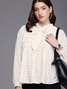 Allen Solly Woman Polka Dot Tie-Up & Pleats Opaque Casual Shirt