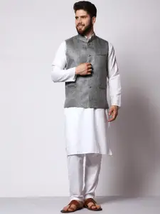 MAG Mandarin Collar Regular Kurta with Pyjamas & Nehru Jacket