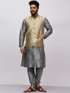 MAG Men Green Regular Dupion Silk Kurta Set with Box Jacket