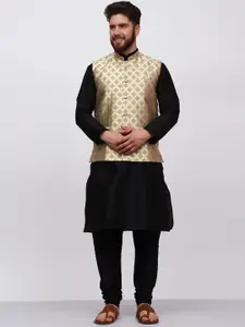 MAG Mandarin Collar Regular Dupion Silk Kurta with Churidar & Nehru jacket
