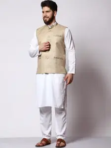 MAG Mandarin Collar Regular Kurta with Pyjamas & Nehru Jacket