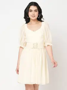 MISH Yellow Puff Sleeve Fit & Flare Dress