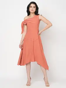 MISH Rust Off-Shoulder Crepe A-Line Midi Dress