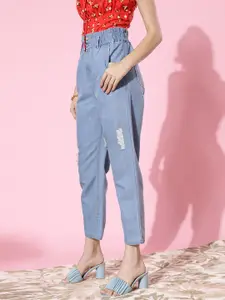 BAESD Women Mom Fit High-Rise Low Distressed Cropped Stretchable Jeans