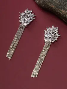 justpeachy Rhodium-Plated American Diamond Drop Earrings