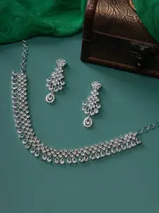 justpeachy Rhodium-Plated American Diamond-Studded Necklace & Earrings