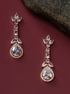 justpeachy Rose Gold-Plated American Diamond Drop Earrings