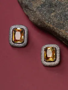 justpeachy Rhodium-Plated American Diamond-Studded Square Studs Earrings