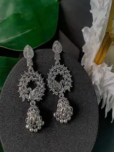 I Jewels Silver-Plated Contemporary Oxidised Jhumkas