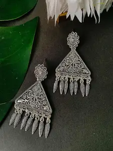 I Jewels Silver-Plated Contemporary Oxidised Drop Earrings