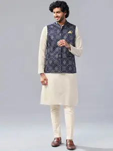 KISAH Mandarin Collar Straight Kurta & Trousers With Nehru jacket