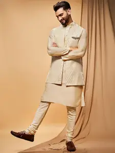 KISAH Mandarin Collar Straight Kurta & Churidar With Nehru jacket
