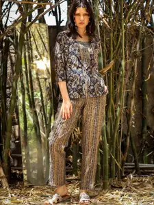 FASHION DWAR Printed Top With Trousers And Jacket