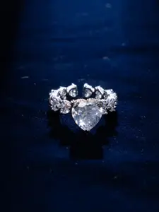 justpeachy Rhodium Plated American Diamond Studded Finger Ring
