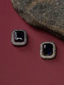 justpeachy Rhodium-Plated American Diamond Square Studs Earrings