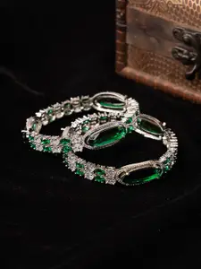 justpeachy Set Of 2 Rhodium-Plated American Diamond Studded Bangles