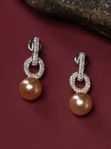 justpeachy Rhodium-Plated Stone Studded Drop Earrings