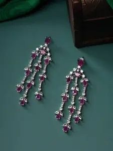 justpeachy Rhodium-Plated American Diamond Drop Earrings