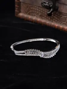 justpeachy Rhodium-Plated Brass American Diamond Bangle-Style Bracelet